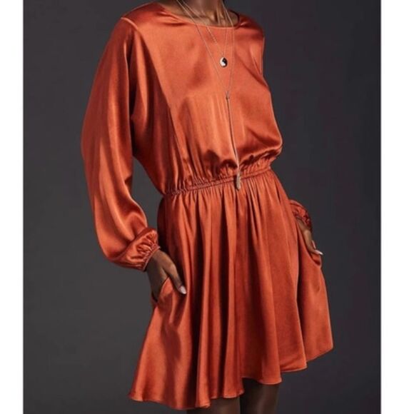 Anthropologie Caballero Orange Long Sleeve Circular Print Mini Dress Size L NWT - Picture 12 of 16